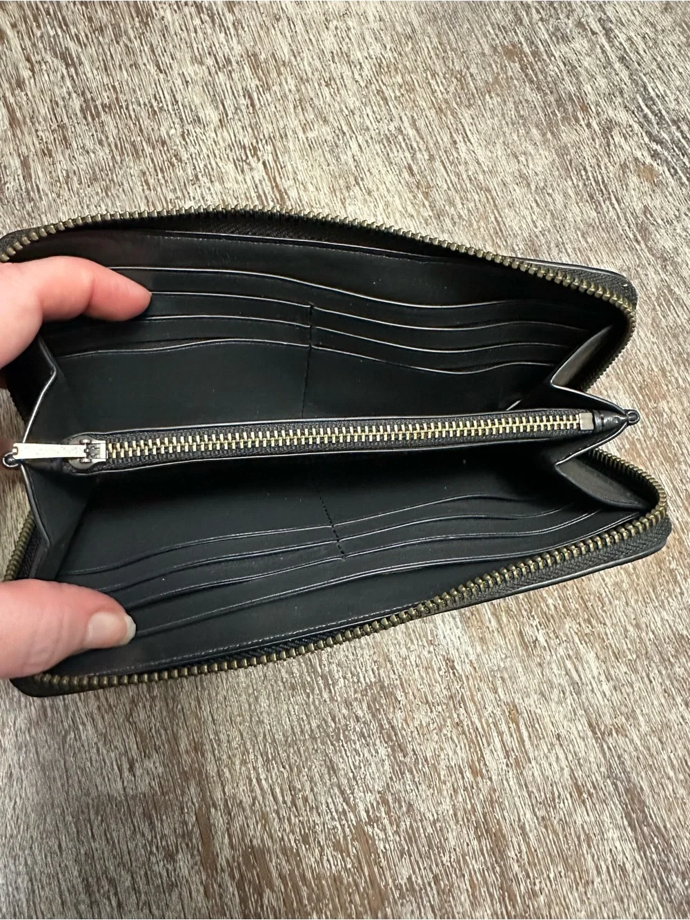 Coach Black Pebbled Leather Zip-Around Wallet with Stud Trim